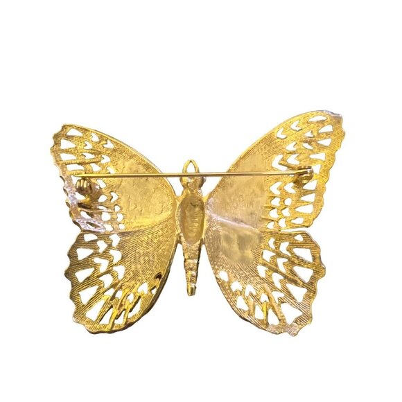 Butterfly Brooch Gold Tone Large Nice Detail Lightweight - Picture 4 of 5
